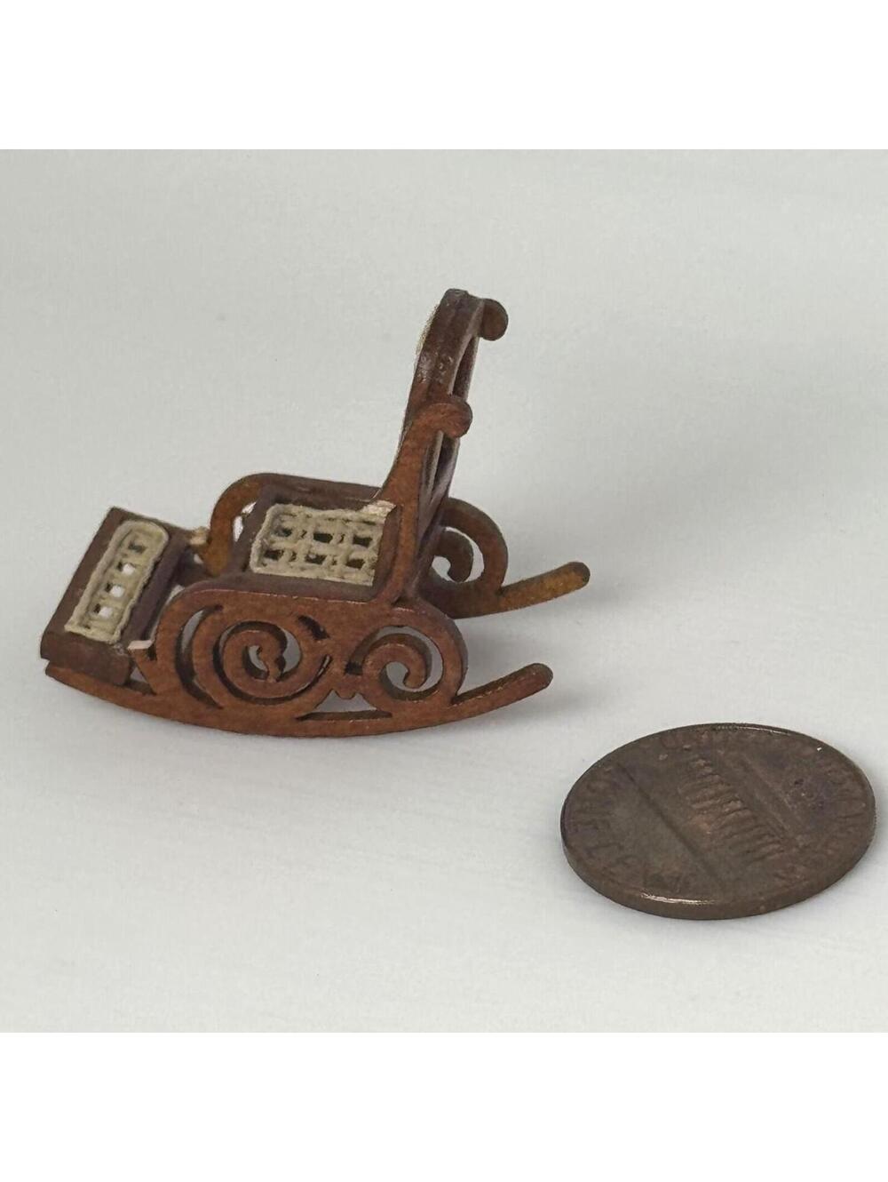 Micro Miniature Wood Rocking Chair Caning‎ Victorian High End MCM Vintage